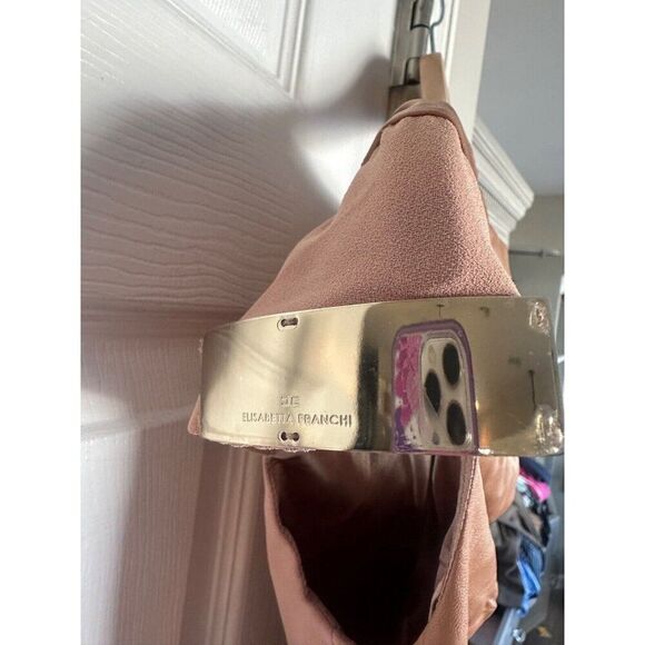 Elisabetta Franchi V-Neck Mini Dress in Beige Women's Size 38 Made in Italy - Picture 5 of 10